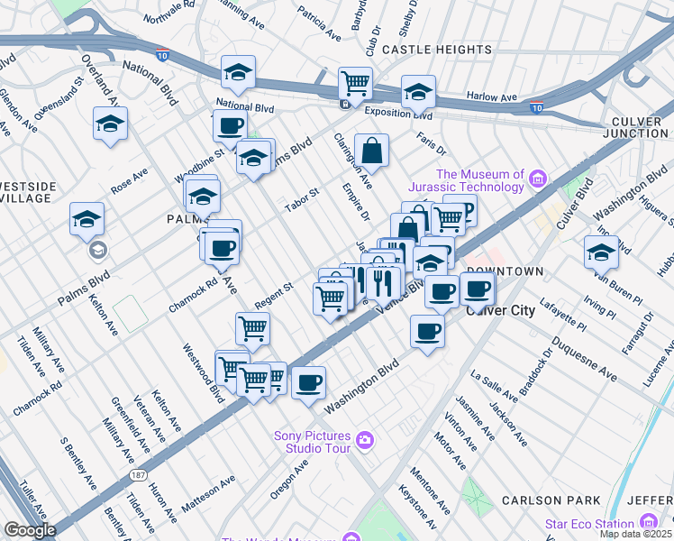 map of restaurants, bars, coffee shops, grocery stores, and more near 3718 Vinton Avenue in Los Angeles