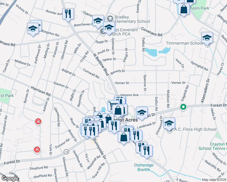 map of restaurants, bars, coffee shops, grocery stores, and more near 10 Ashley Court in Columbia