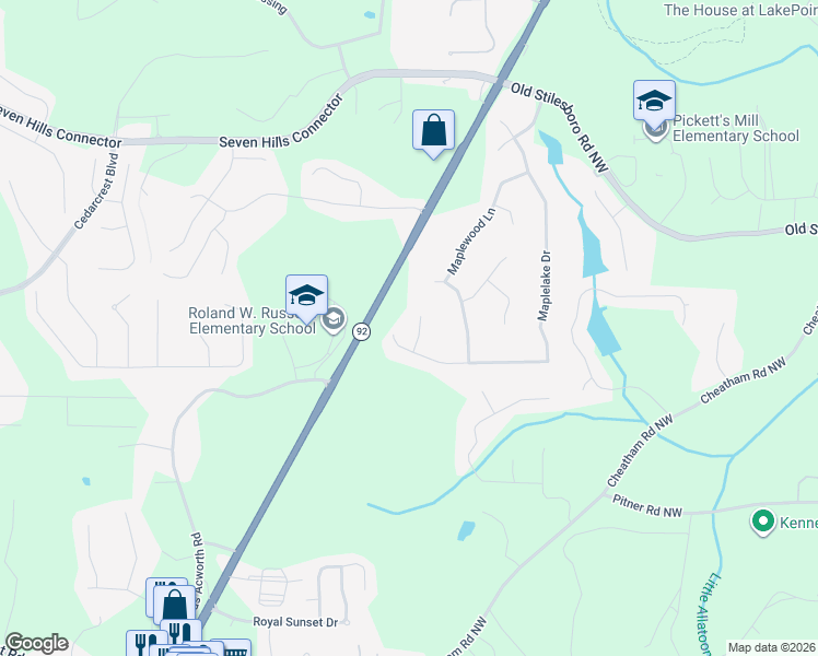 map of restaurants, bars, coffee shops, grocery stores, and more near 9860 Dallas Acworth Highway in Dallas