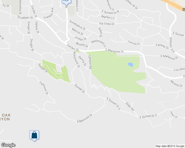 map of restaurants, bars, coffee shops, grocery stores, and more near 1805 Canyon Road in Redlands