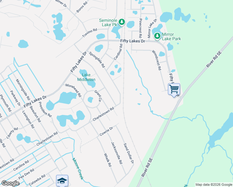 map of restaurants, bars, coffee shops, grocery stores, and more near 1120-1126 Springdale Road in Southport