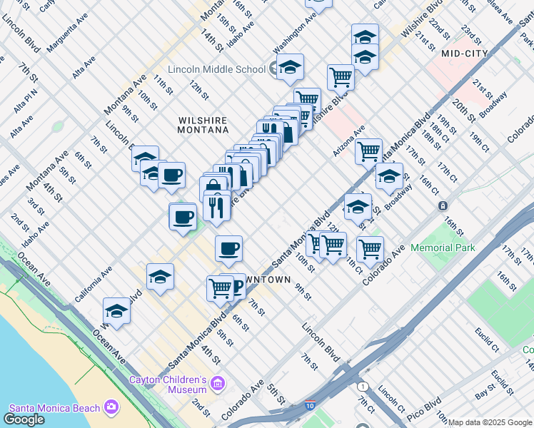map of restaurants, bars, coffee shops, grocery stores, and more near in Santa Monica
