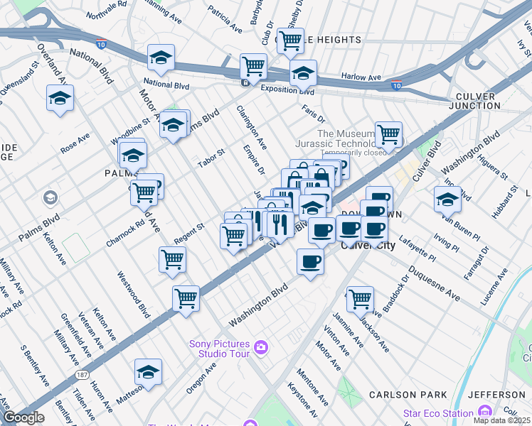 map of restaurants, bars, coffee shops, grocery stores, and more near 3742 Jasmine Avenue in Los Angeles