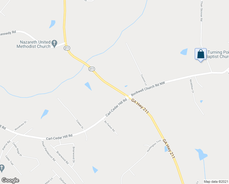 map of restaurants, bars, coffee shops, grocery stores, and more near 760 Georgia 211 in Winder