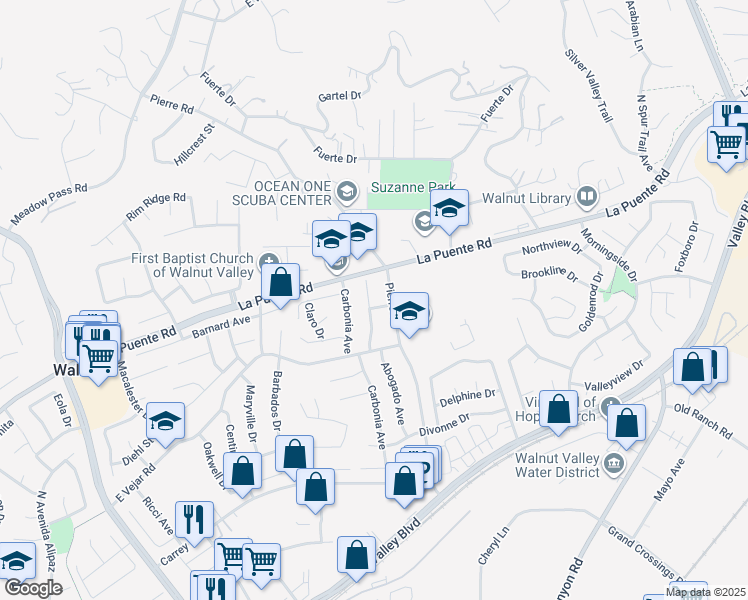 map of restaurants, bars, coffee shops, grocery stores, and more near 465 Pierre Road in Walnut