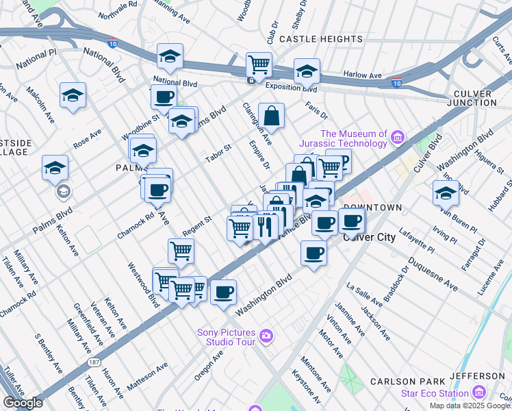 map of restaurants, bars, coffee shops, grocery stores, and more near 3718 Vinton Avenue in Los Angeles