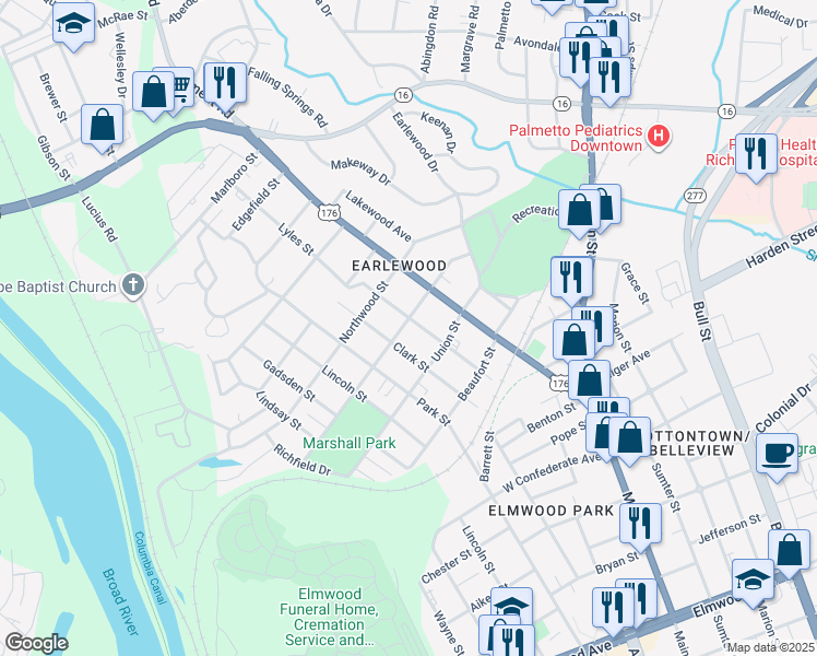 map of restaurants, bars, coffee shops, grocery stores, and more near 3003 Columbia Avenue in Columbia