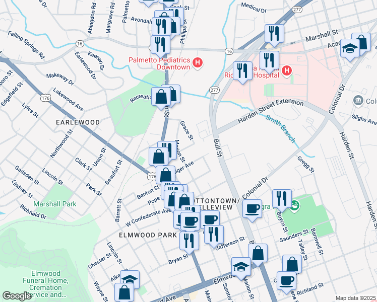 map of restaurants, bars, coffee shops, grocery stores, and more near 1414 Anthony Avenue in Columbia