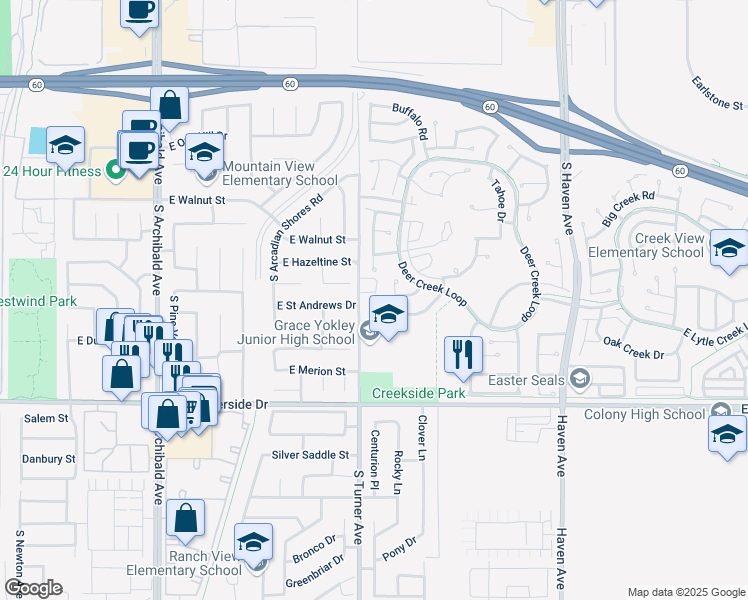 map of restaurants, bars, coffee shops, grocery stores, and more near 2766 Rippling Brook Place in Ontario