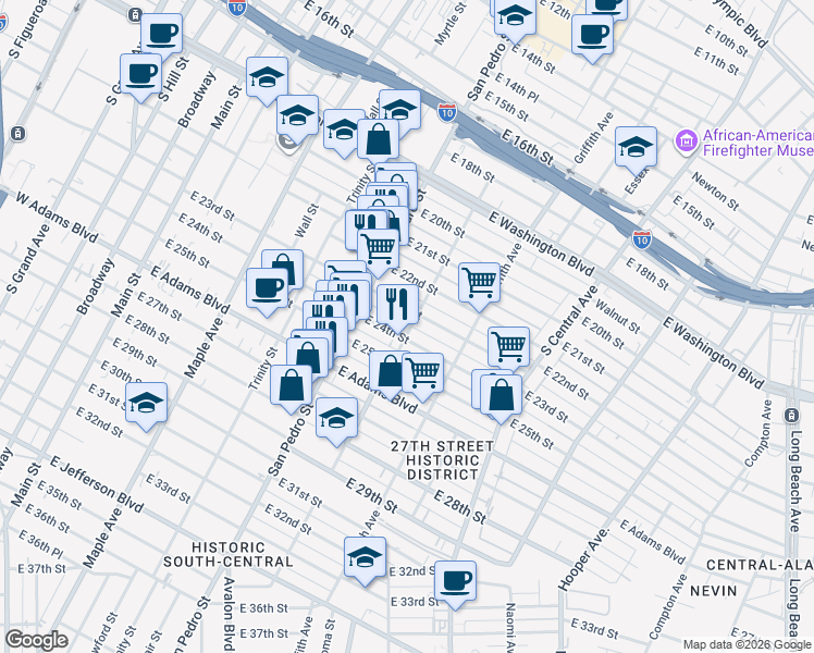 map of restaurants, bars, coffee shops, grocery stores, and more near 2315 Stanford Avenue in Los Angeles