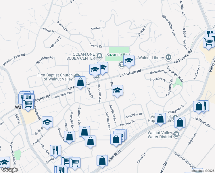 map of restaurants, bars, coffee shops, grocery stores, and more near 465 Pierre Road in Walnut