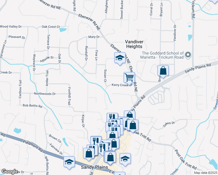 map of restaurants, bars, coffee shops, grocery stores, and more near 1940 Kerry Creek Drive in Marietta