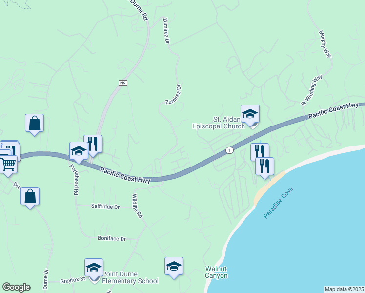 map of restaurants, bars, coffee shops, grocery stores, and more near 6463 Zuma View Place in Malibu