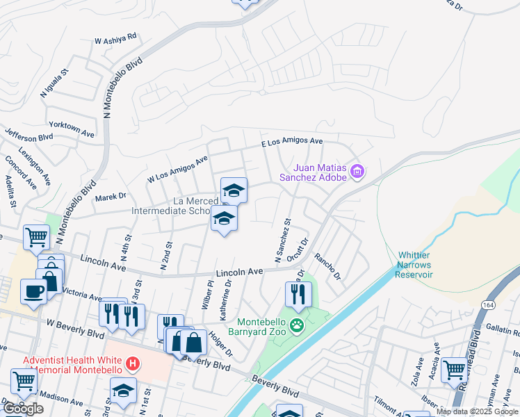 map of restaurants, bars, coffee shops, grocery stores, and more near 812 North View Crest Drive in Montebello