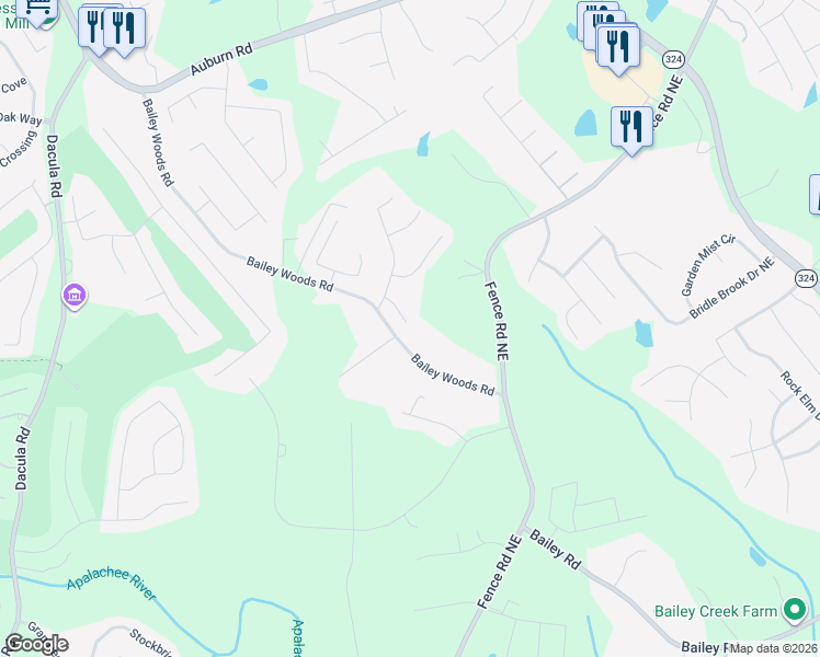 map of restaurants, bars, coffee shops, grocery stores, and more near 714 Stratton Court Northeast in Dacula