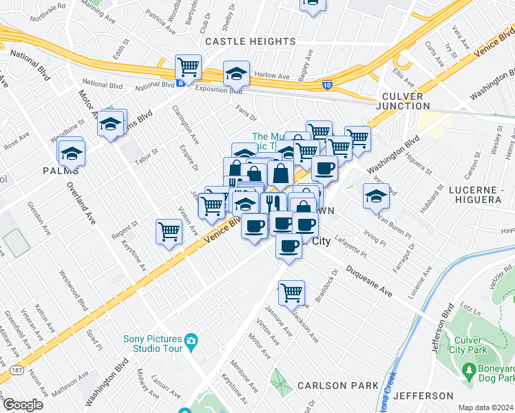 map of restaurants, bars, coffee shops, grocery stores, and more near in Los Angeles