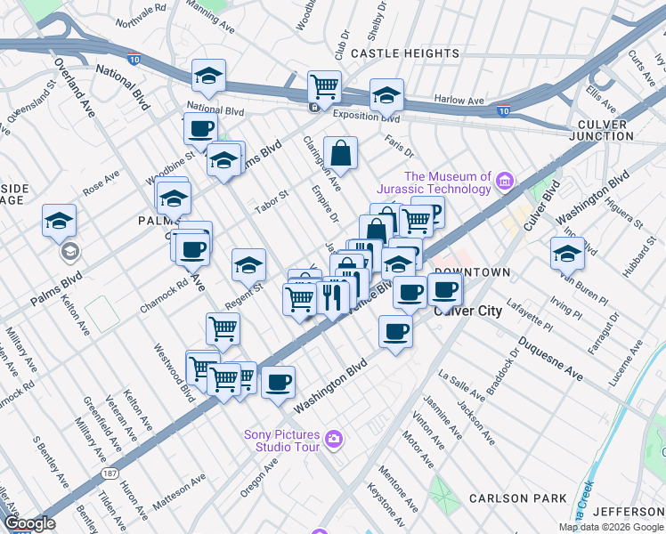 map of restaurants, bars, coffee shops, grocery stores, and more near 3718 Vinton Avenue in Los Angeles