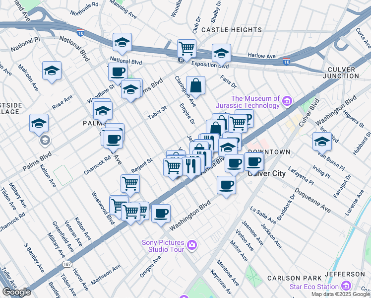 map of restaurants, bars, coffee shops, grocery stores, and more near 3718 Vinton Avenue in Los Angeles