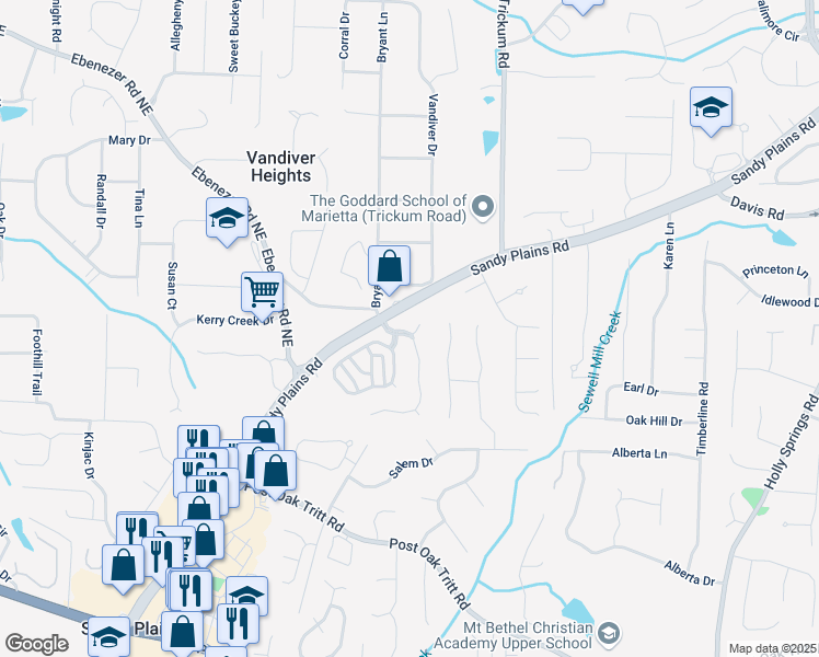 map of restaurants, bars, coffee shops, grocery stores, and more near 2261 Seatton Court in Marietta