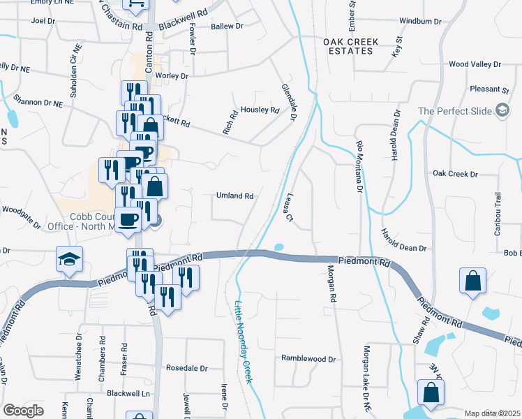 map of restaurants, bars, coffee shops, grocery stores, and more near 2944 Piedmont Drive in Marietta