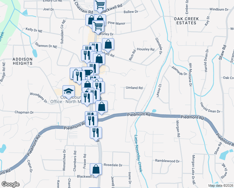 map of restaurants, bars, coffee shops, grocery stores, and more near 2846 Colleton Drive in Marietta