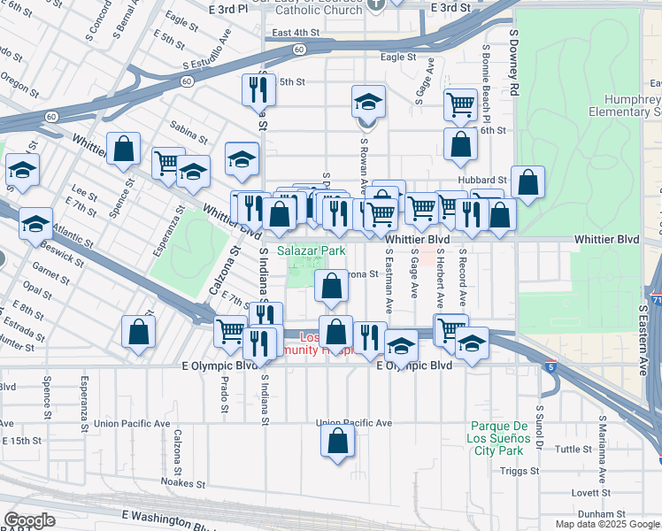 map of restaurants, bars, coffee shops, grocery stores, and more near 940 South Ditman Avenue in Los Angeles