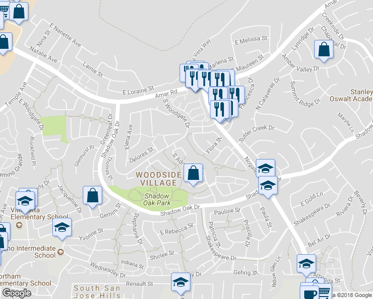 map of restaurants, bars, coffee shops, grocery stores, and more near 3024 South Betsy Street in West Covina