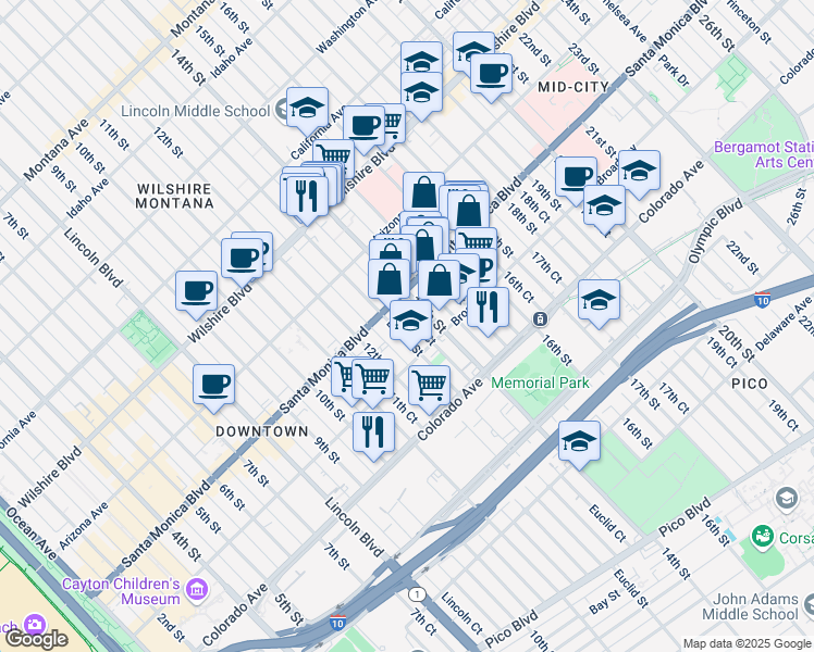 map of restaurants, bars, coffee shops, grocery stores, and more near 1427 Euclid Street in Santa Monica