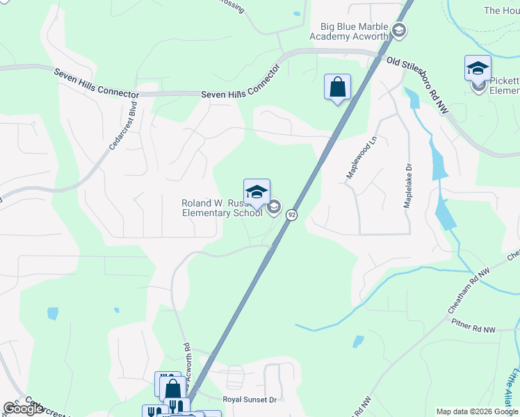 map of restaurants, bars, coffee shops, grocery stores, and more near 3300 Dallas Acworth Highway in Dallas