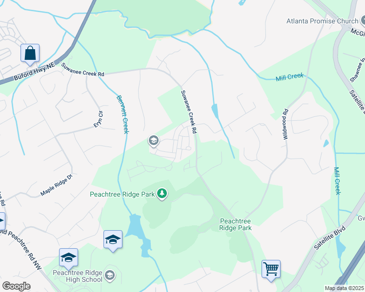 map of restaurants, bars, coffee shops, grocery stores, and more near 3233 Suwanee Creek Road in Suwanee