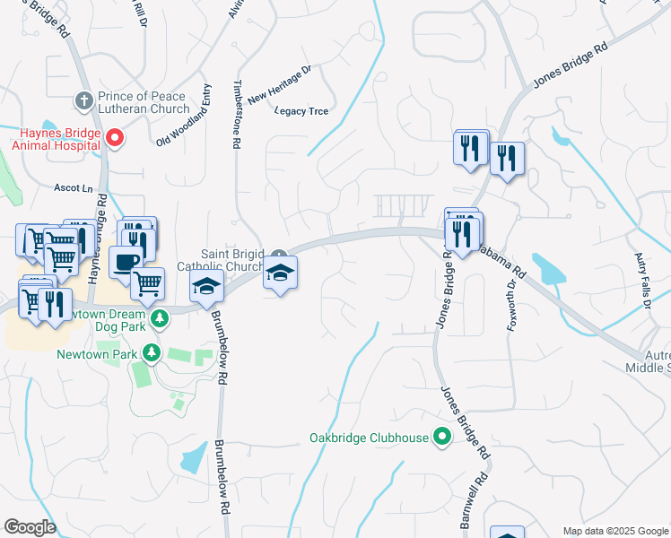 map of restaurants, bars, coffee shops, grocery stores, and more near 125 Preston Oaks Drive in Alpharetta