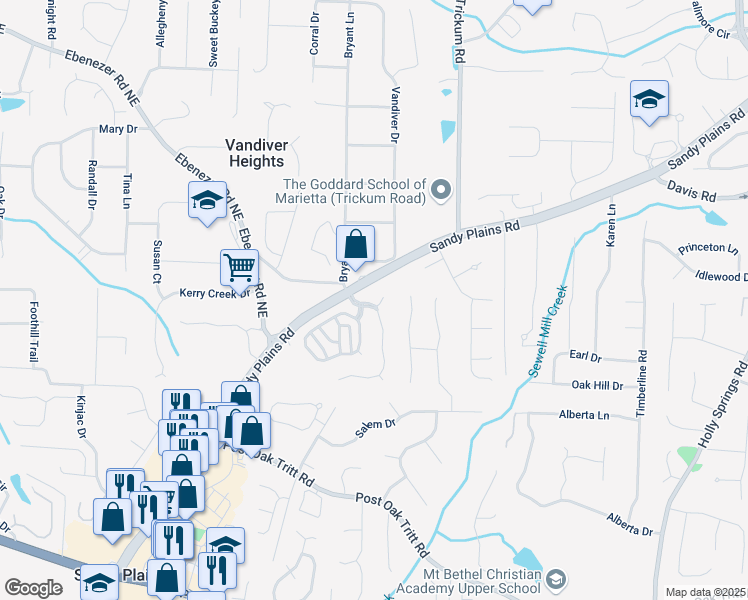 map of restaurants, bars, coffee shops, grocery stores, and more near 2261 Seatton Court in Marietta