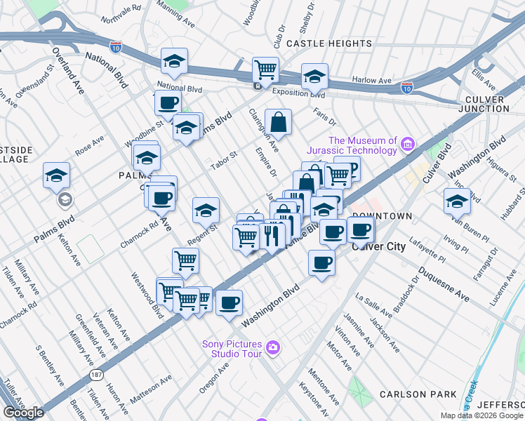 map of restaurants, bars, coffee shops, grocery stores, and more near 3720 Vinton Avenue in Los Angeles