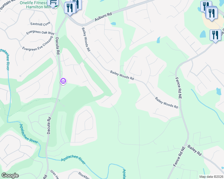 map of restaurants, bars, coffee shops, grocery stores, and more near 792 Pathview Court in Dacula
