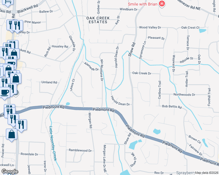 map of restaurants, bars, coffee shops, grocery stores, and more near 2940 Rio Montana Drive in Marietta