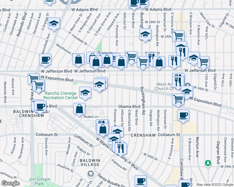 map of restaurants, bars, coffee shops, grocery stores, and more near 3522 Potomac Avenue in Los Angeles