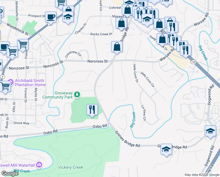 map of restaurants, bars, coffee shops, grocery stores, and more near 910 Melody Lane in Roswell