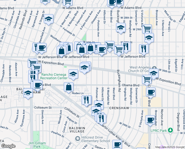 map of restaurants, bars, coffee shops, grocery stores, and more near 3527 Chesapeake Avenue in Los Angeles