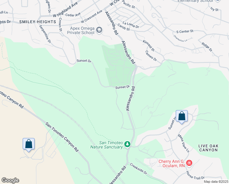 map of restaurants, bars, coffee shops, grocery stores, and more near 1608 Smiley Ridge in Redlands