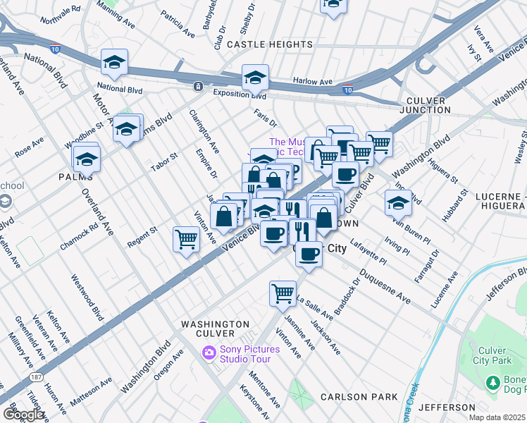 map of restaurants, bars, coffee shops, grocery stores, and more near in Los Angeles