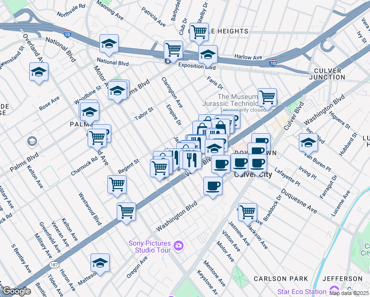 map of restaurants, bars, coffee shops, grocery stores, and more near 3742 Jasmine Avenue in Los Angeles