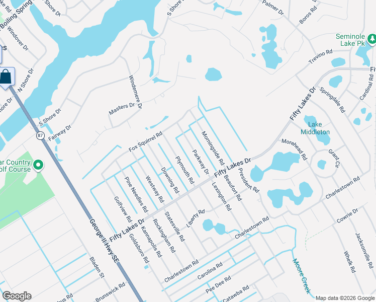 map of restaurants, bars, coffee shops, grocery stores, and more near Parkway Drive in Southport