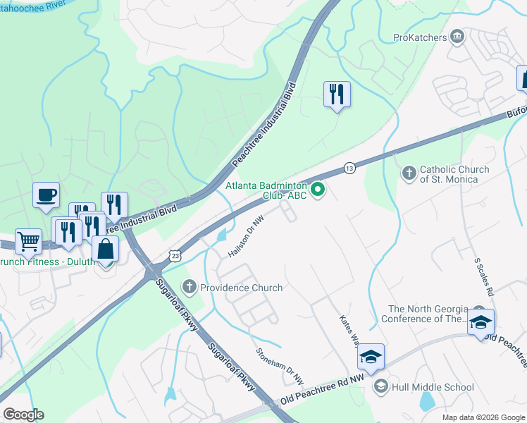 map of restaurants, bars, coffee shops, grocery stores, and more near 1981 Hailston Drive Northwest in Duluth