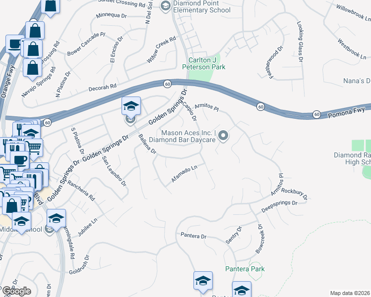 map of restaurants, bars, coffee shops, grocery stores, and more near 431 South Del Sol Lane in Diamond Bar