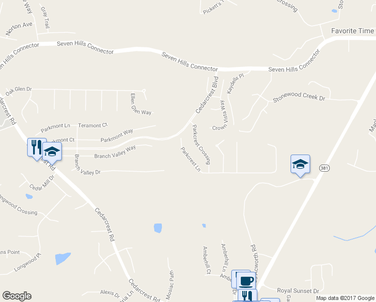 map of restaurants, bars, coffee shops, grocery stores, and more near 162 Parkcrest Lane in Dallas