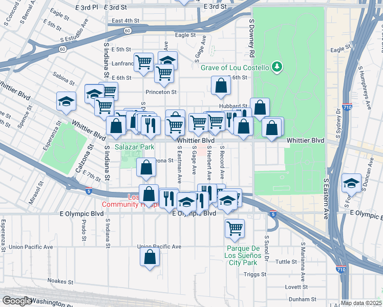 map of restaurants, bars, coffee shops, grocery stores, and more near 937 South Gage Avenue in Los Angeles