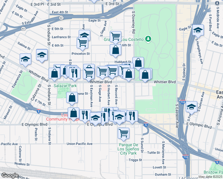 map of restaurants, bars, coffee shops, grocery stores, and more near 936 South Herbert Avenue in Los Angeles