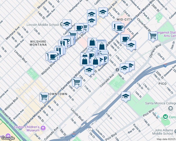 map of restaurants, bars, coffee shops, grocery stores, and more near 1438 14th Street in Santa Monica