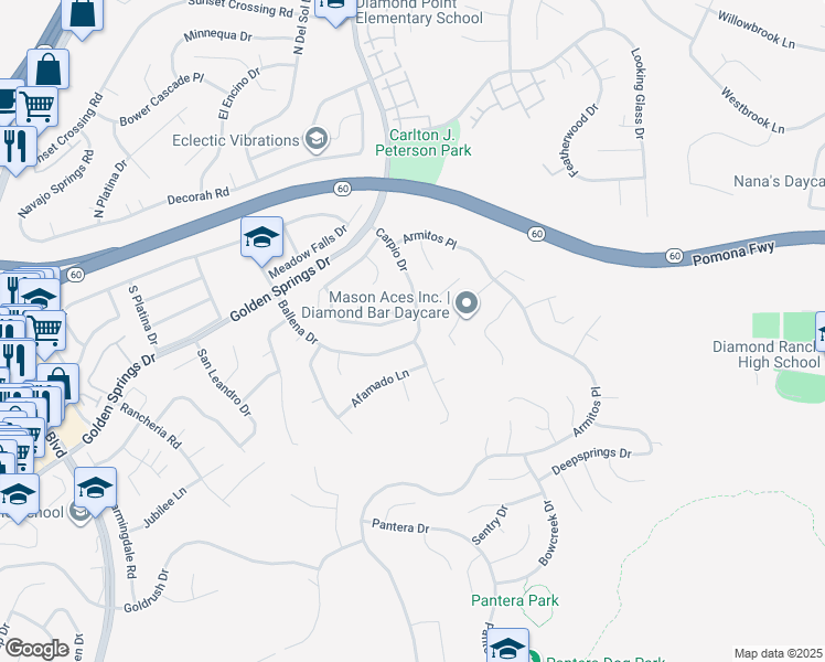map of restaurants, bars, coffee shops, grocery stores, and more near 475 Carpio Drive in Diamond Bar