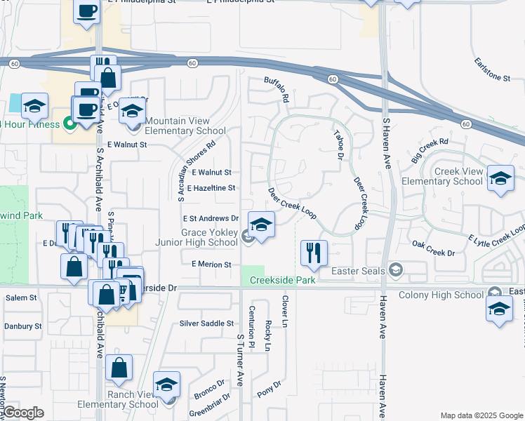 map of restaurants, bars, coffee shops, grocery stores, and more near 2766 Rippling Brook Pl in Ontario
